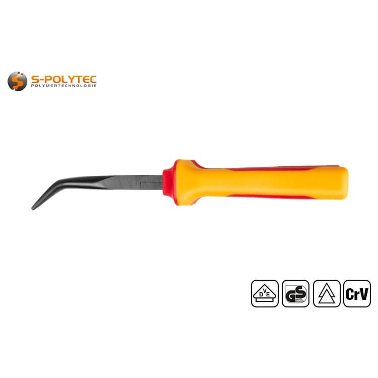 The VDE needle nose pliers with bent tips according to DIN 5745 are available with a total length of either 160mm or 200mm