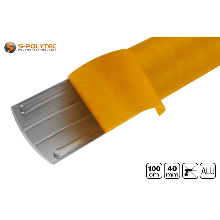 The 40mm wide self-adhesive aluminium floor profiles are available in silver, sahara, gold or matt stainless steel