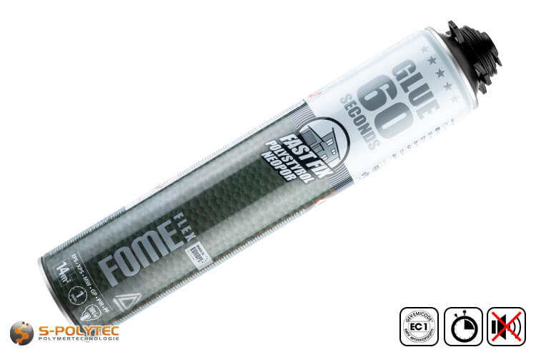 FOME FLEX fast fix 1K-PU adhesive foam is a fast-curing construction foam in a 850ml pistol foam can.