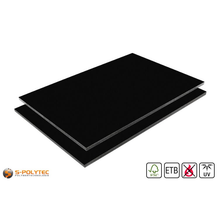 HPL sheet RAL9005 jet black low flammability with ETB fall protection in 6mm