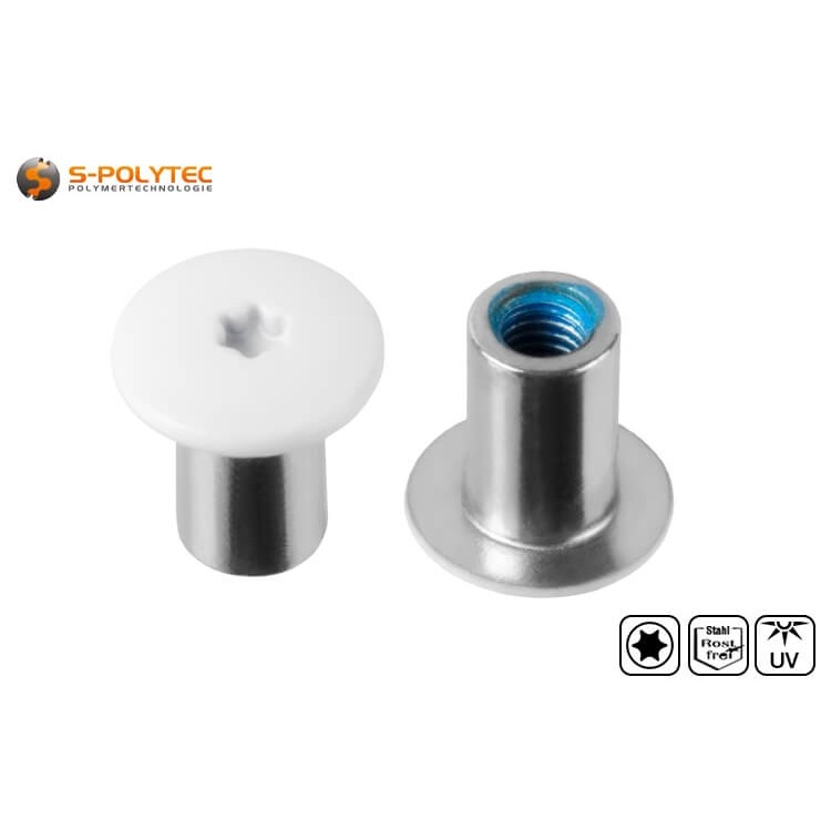 The pure white threaded sleeve with a head diameter of 14mm has a Torx drive in size T20 (ISR20)