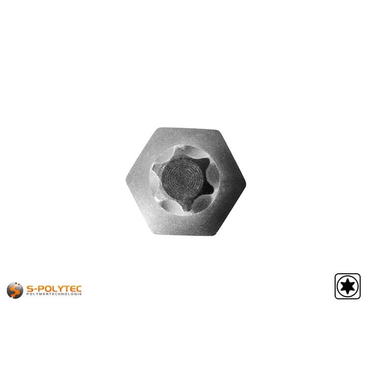 TORX bit made of high-quality S2 steel with ¼ inch hexagonal socket and retaining device