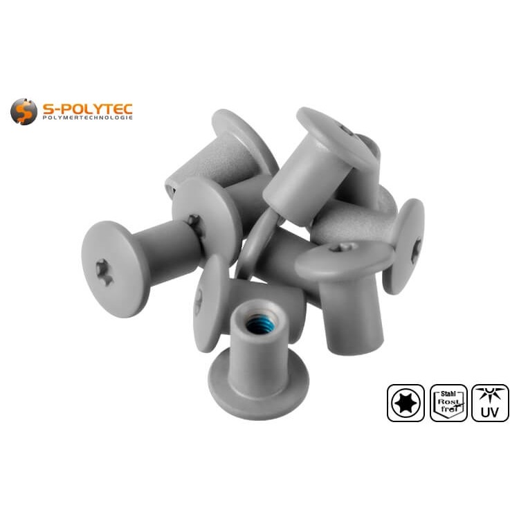 Stainless steel threaded sleeve for balcony screws with UV-resistant head paint in dust grey (RAL7037)