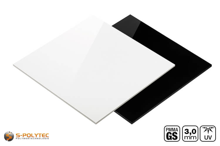 Acrylic glass GS opaque (opaque) in black or white in millimetre-precise cuts from as little as 30mmx30mm	
