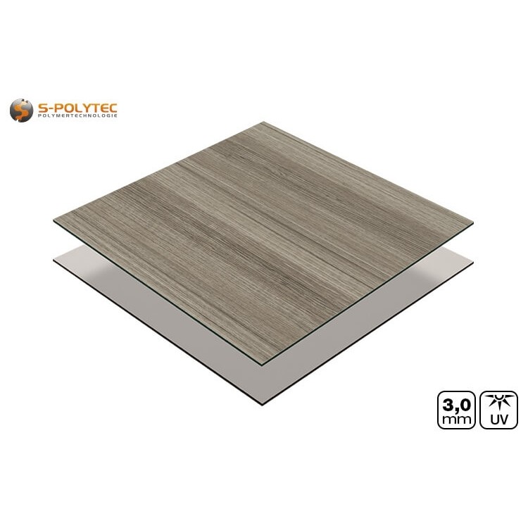 Aluminium composite panel 3mm cut to size with one-sided decor in grey ash wood effect