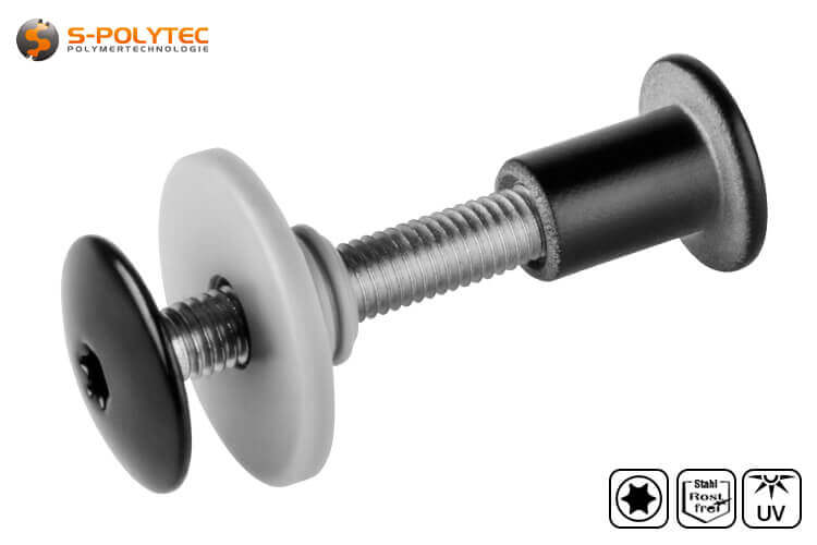 The threaded sleeve of the balcony screw is available with black head lacquering in black or without lacquering