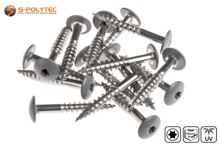 The medium grey screws for HPL panels in Mid Grey are made of A4 stainless steel