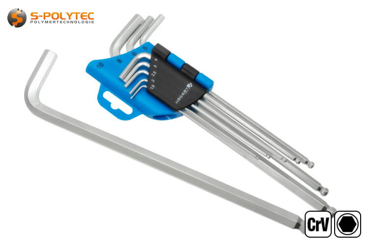 High-quality hex key set with 9 hex keys made of chrome-vanadium steel in extra-long version