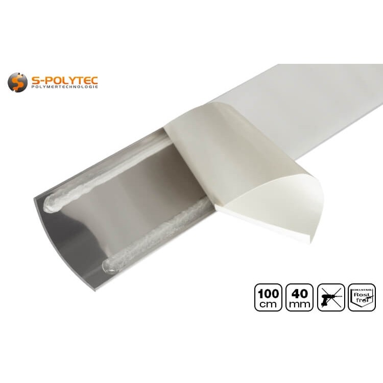 The stainless steel floor profiles are individually shrink-wrapped. The film on the adhesive surfaces is easy to remove