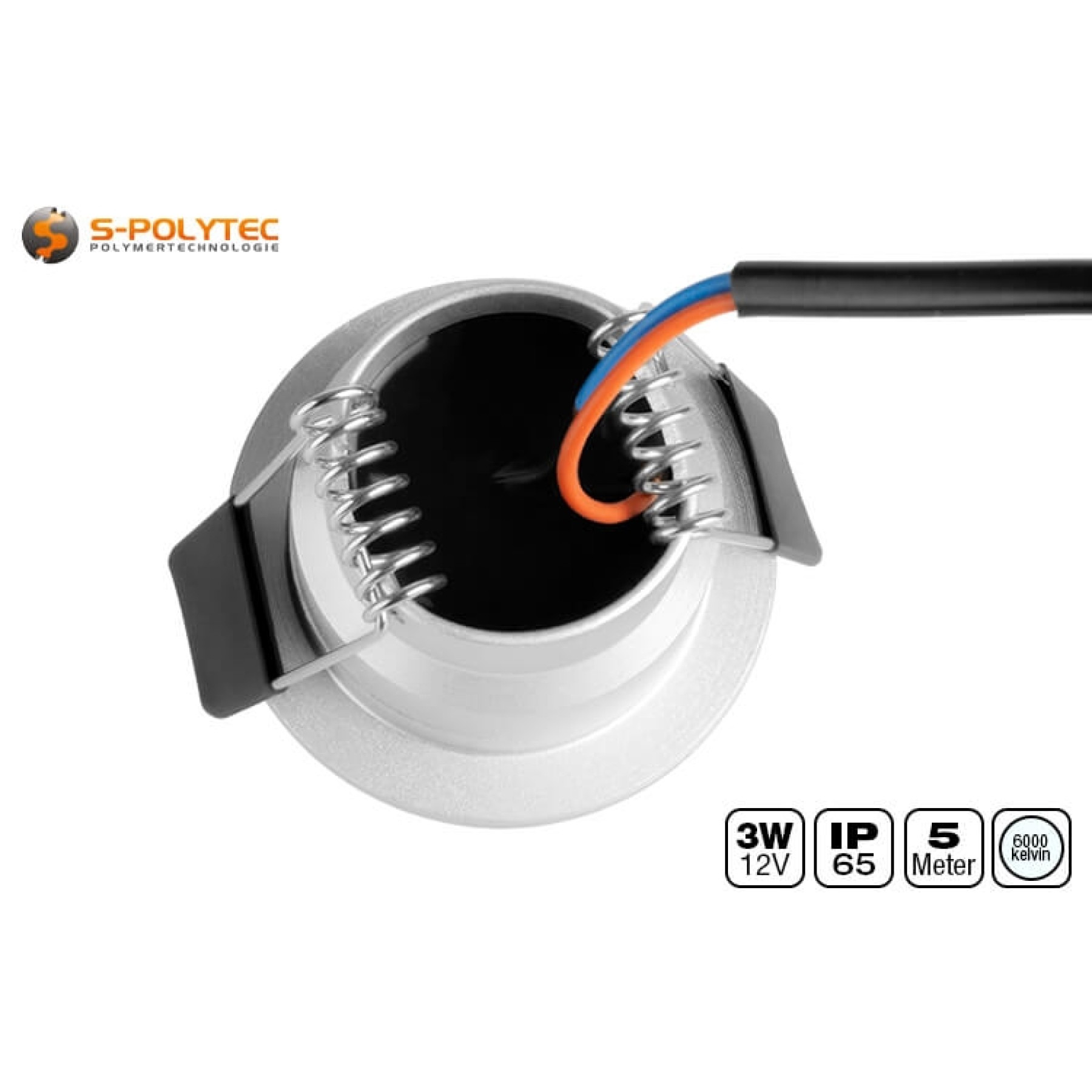 The 12V recessed spotlight with a solid aluminium housing in protection class IP65 is suitable for outdoor use