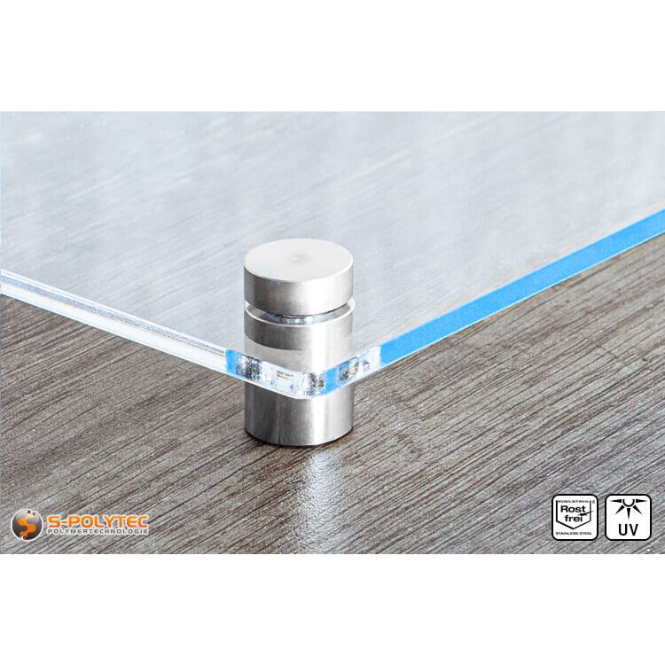 Mounted acrylic glass sign with steel spacer 15x15mm 