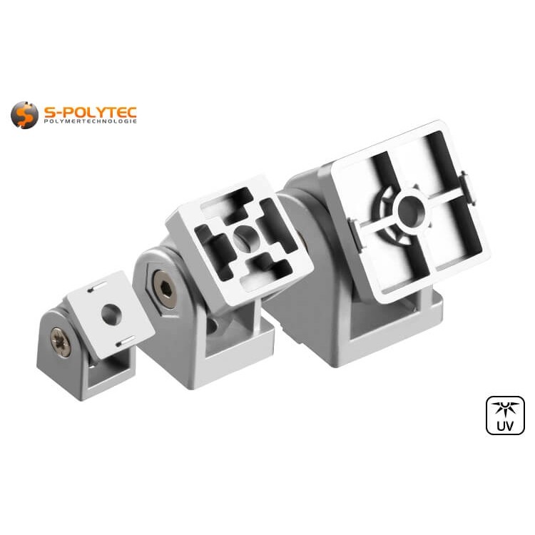 The adjustable angle connectors are available in three sizes to match our construction profiles