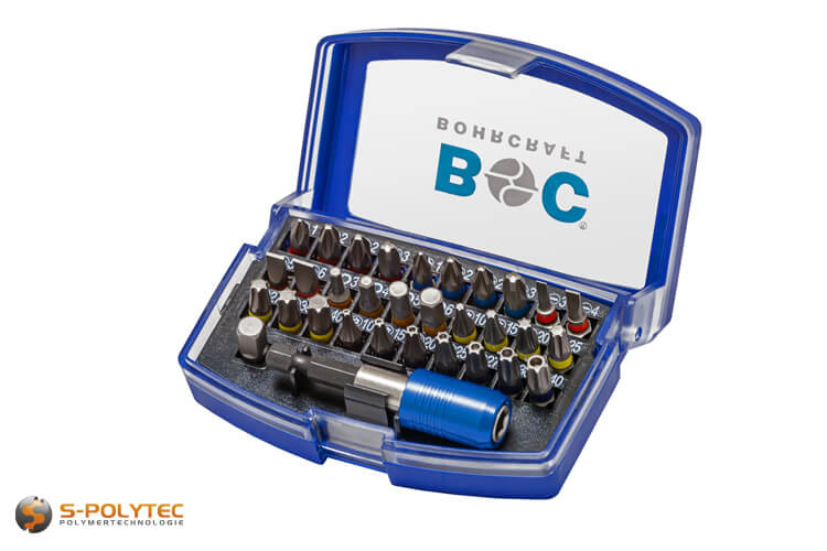 Professional bit set with 32 pieces made of high-quality S2 tool steel in transport box