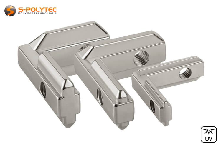 The profile corner connectors for inner and outer corners are available in different sizes for 6mm or 8mm grooves