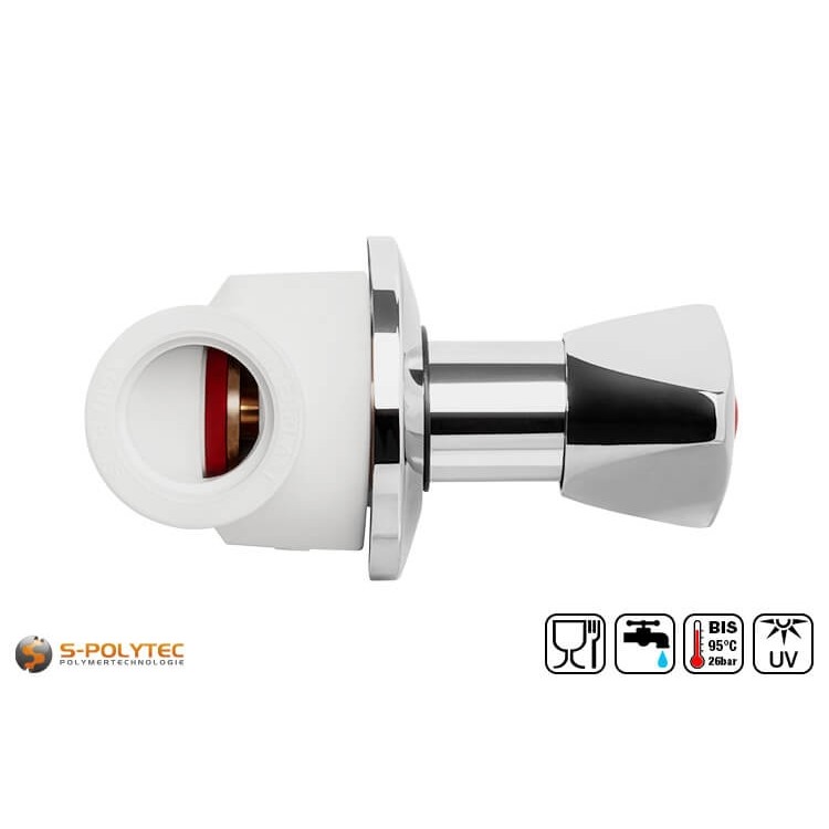 Aqua-Plus PP-R shut-off valve with bonnet handle for flush mounting with high-quality brass valve bonnet