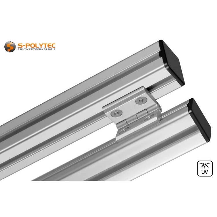 Installed hinge on aluminium construction profiles