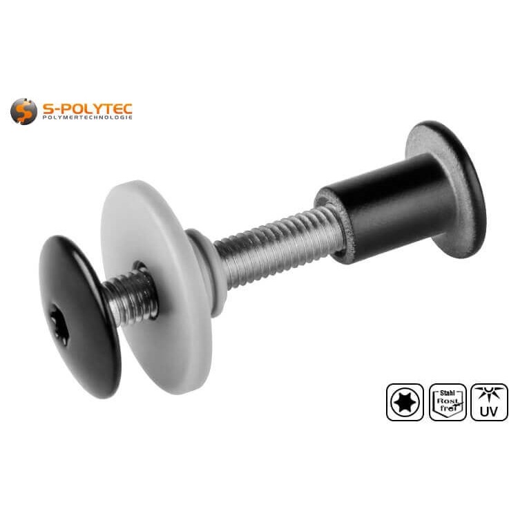 The threaded sleeve of the balcony screw is available with black head lacquering in black or without lacquering