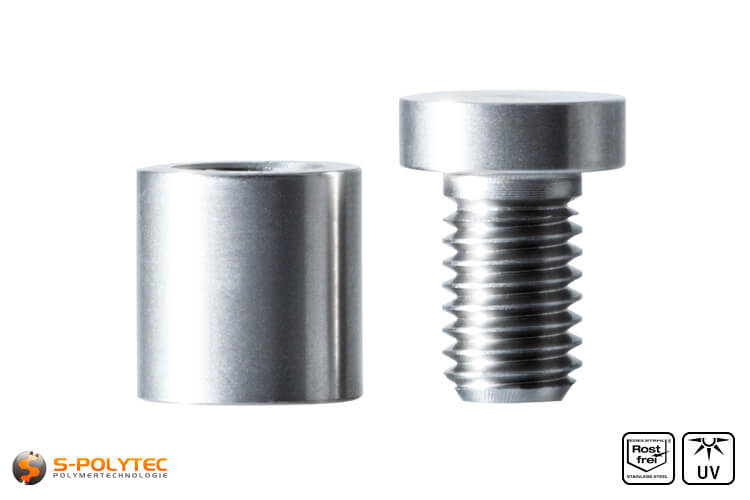 Spacer and screwable cover cap 13x13mm made fo stainless steel