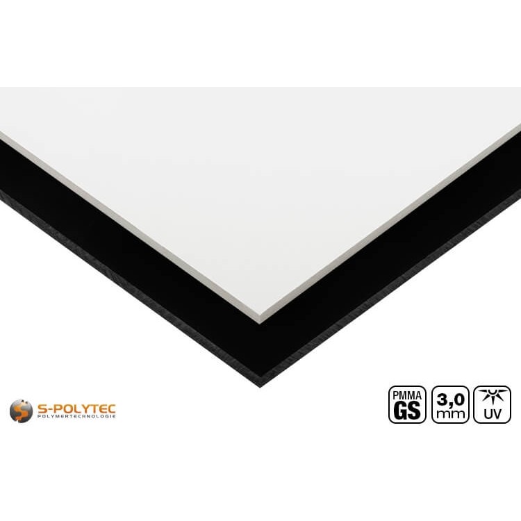 We offer the opaque acrylic glass sheets made of cast PMMA in black and white with a thickness of 3mm.