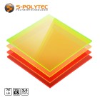 Fluorescent acrylic glass GS coloured tinted with neon glow effect in millimetre-precise cuts from as little as 30mmx30mm.
