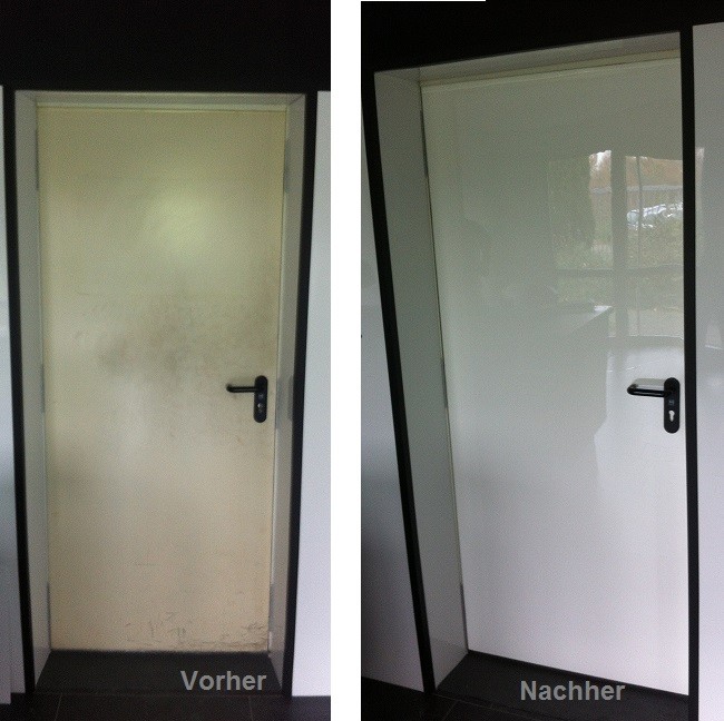 Before/After DecoVitas Snow-White on a door surface