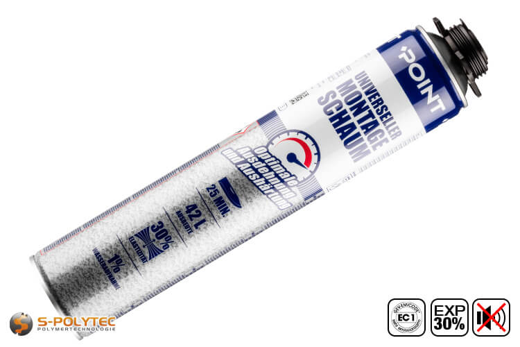 POINT low expansion 1K-PU assembly foam is a construction foam with low post-expansion in a 750ml pistol foam can