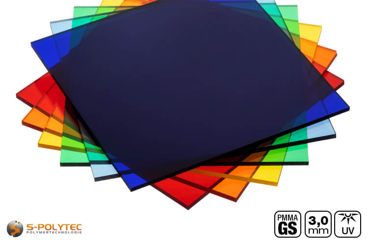 We offer the coloured acrylic glass sheets made of cast PMMA in red, blue, green, yellow, orange, light blue and grey