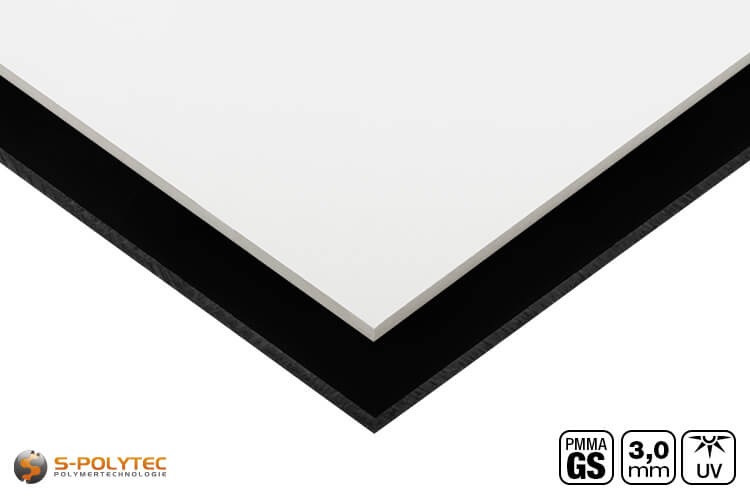 We offer the opaque acrylic glass sheets made of cast PMMA in black and white with a thickness of 3mm.