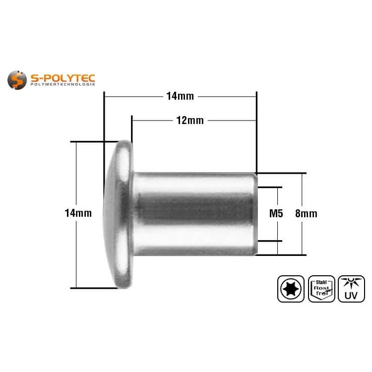The steel coloured threaded sleeve is ideal for all square tubes made of steel plates in stainless steel look