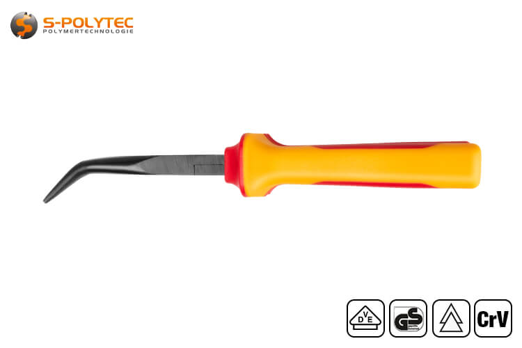 The VDE needle nose pliers with bent tips according to DIN 5745 are available with a total length of either 160mm or 200mm