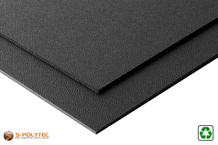 Polyethylene sheet black with grained surface from recycled PE-HD materials in custom cut