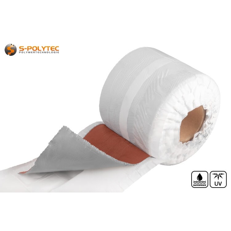 The EPDM lead substitute in red is flexible and malleable thanks to rustproof aluminium expanded metal