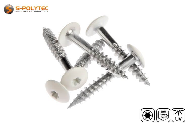 Facade screws according to DIN EN 14592 for Trespa® Meteon® FR HPL panels in White (A03.0.0) with satin finish