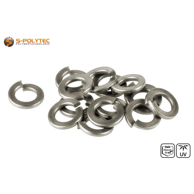 Stainless steel spring washer for fastening with threaded bolts and nuts in size M5.