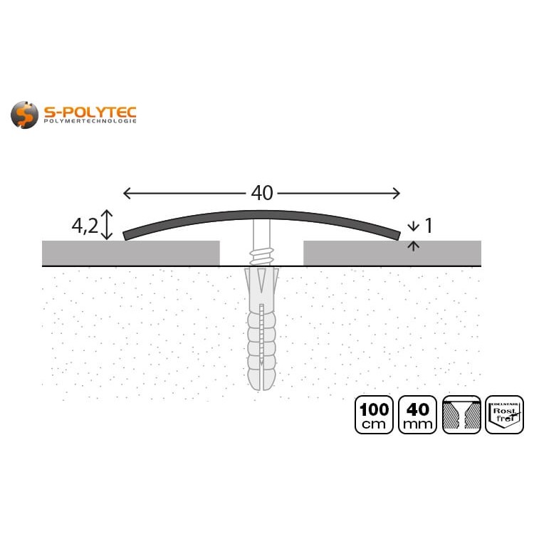 The stainless steel door profile with a width of 40mm and length of 100cm is suitable for most front doors