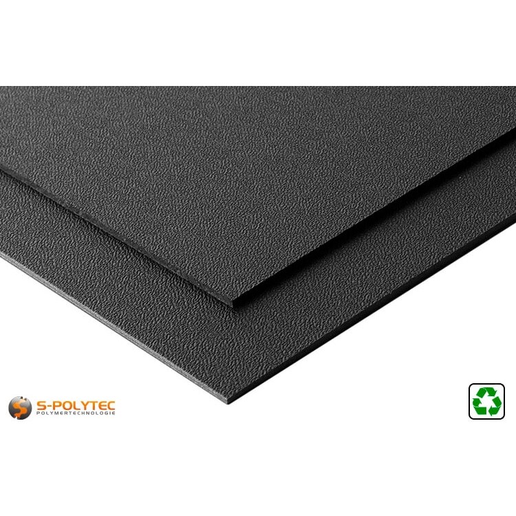 ABS board black with grain from recycled material in cut-to-size