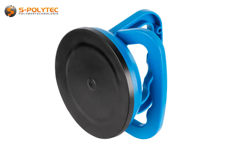 The blue housing of the Högert vacuum plate lifter with Ø120mm suction cup is made of shock-resistant, robust plastic