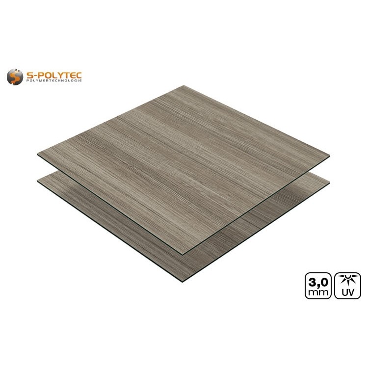 Aluminium composite panel in grey ash wood effect in 3mm thickness cut to size