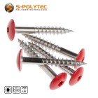 Facade screws according to DIN EN 14952 for Trespa® Meteon® FR HPL panels in Carmine Red (A12.3.7) with satin finish