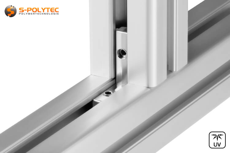 The assembly for profile connection over inside or outside corners is done with the supplied grub screws