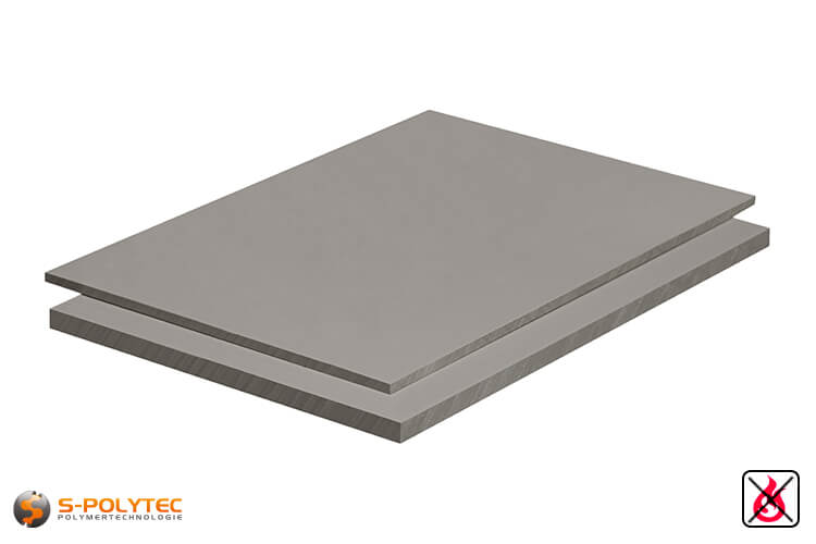 PVC sheets lightgray hard-PVC (PVCU) from 1mm to 30mm thickness as standard-size-sheet 2x1m