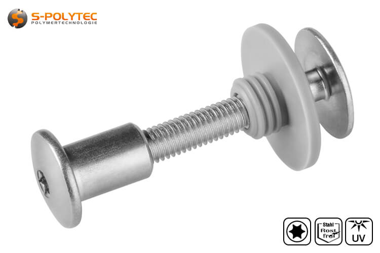 Balcony screw set with threaded sleeve in stainless steel (unpainted) is available from M5x20mm to M5x50mm