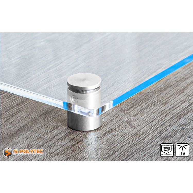 Mounted acrylic glass sign with steel spacer 15x15mm 