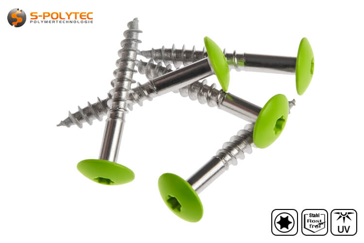 Facade screws according to DIN EN 14952 for Trespa® Meteon® FR HPL panels in Lime Green (A37.0.8) with Satin Finish