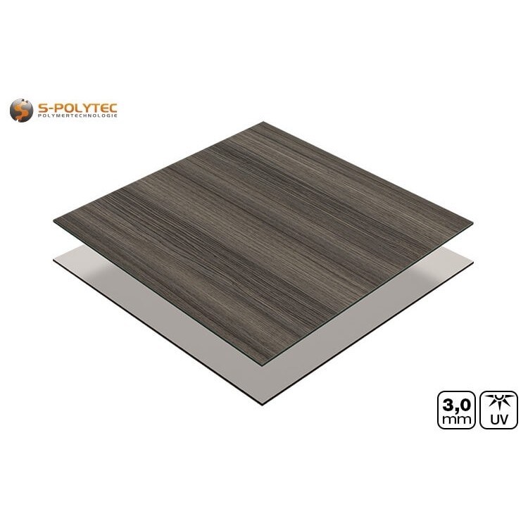 Aluminium composite panel 3mm cut to size with one-sided decor in dark ash wood effect