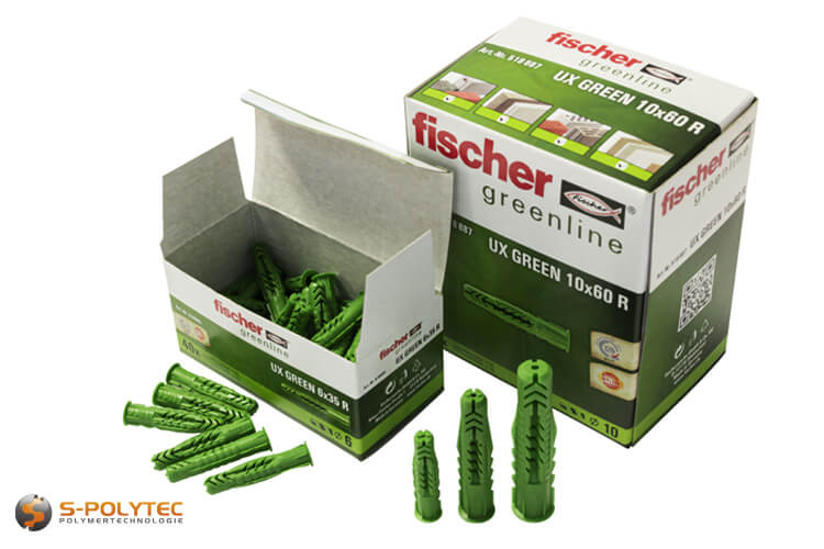 fischer UX Green universal dowel is made of at least 50% bio-based plastics