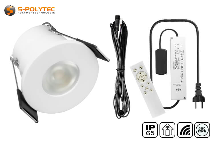 The LED set with mini LED spotlights in white comes ready to connect with a SmartHome controller and all connection cables