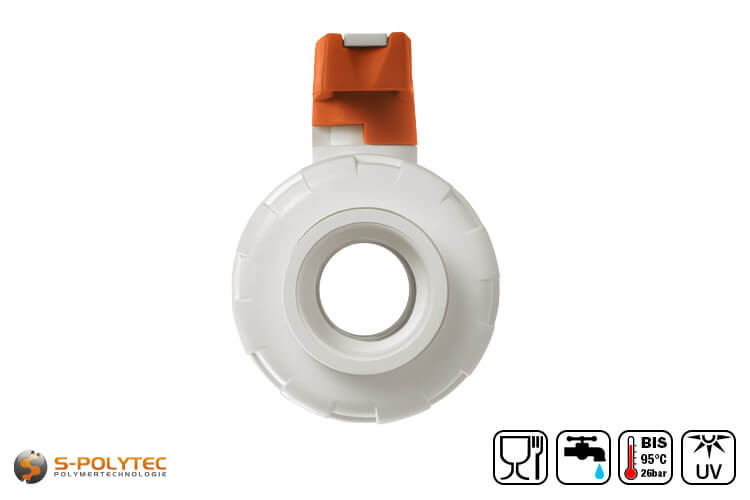 The Aqua-Plus PP-R ball valve in white with full bore for low flow losses