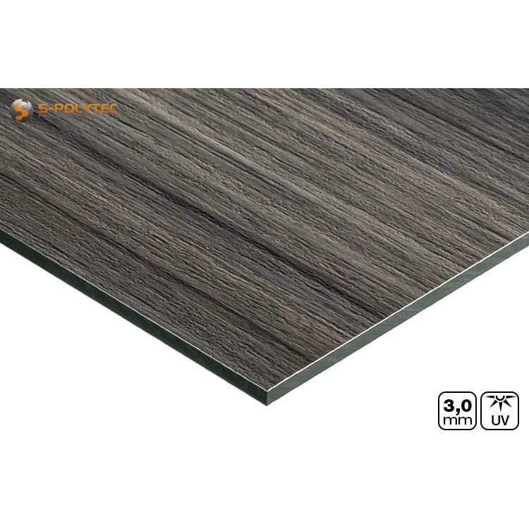 Detailed view of the structured decorative surface in dark ash wood effect