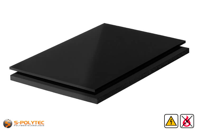 PP-EL-S sheets (electricalley conductive polypropylene) in black with smooth surface in thicknesses from 10mm - 30mm